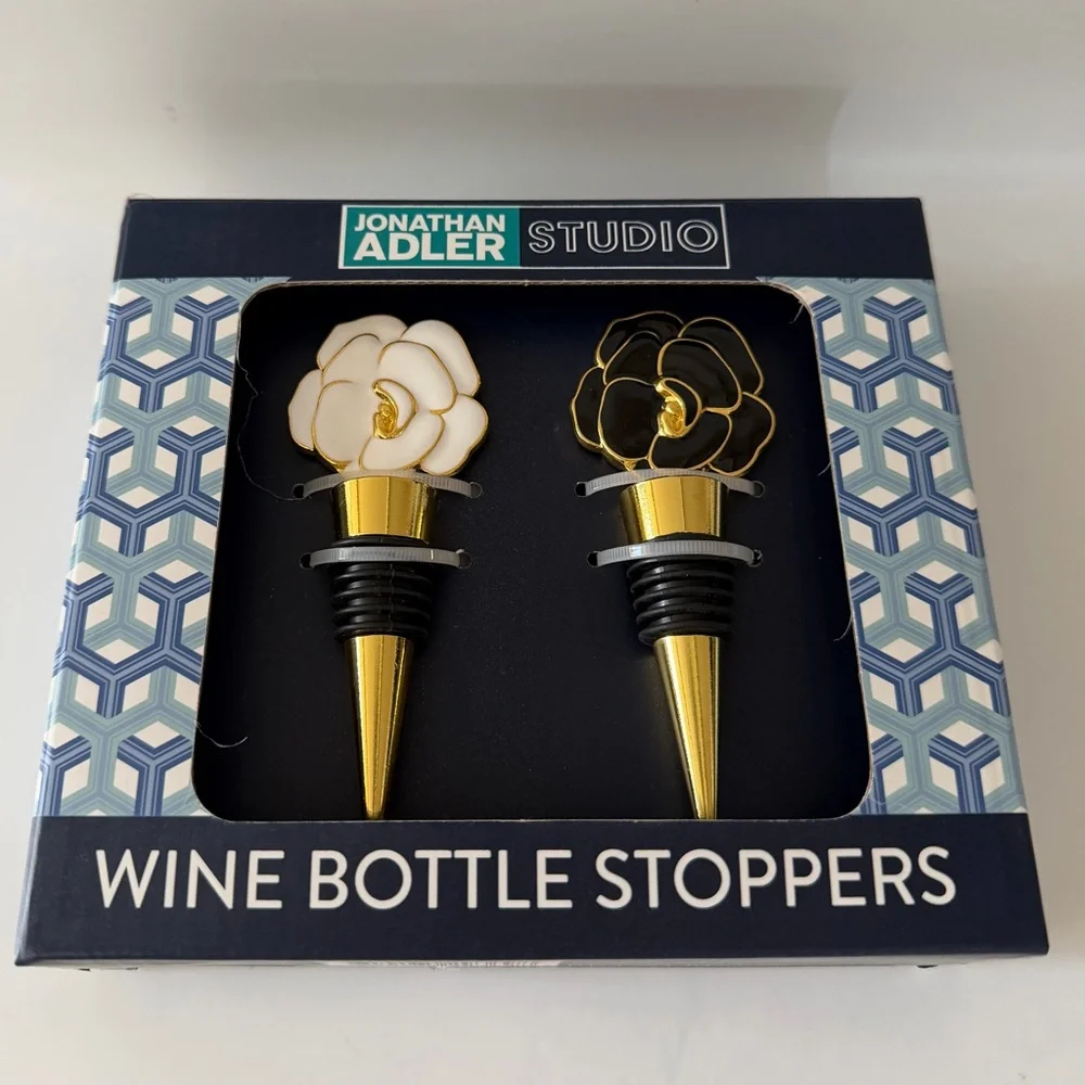 Jonathan Adler Gold and White Floral Wine Bottle Stoppers